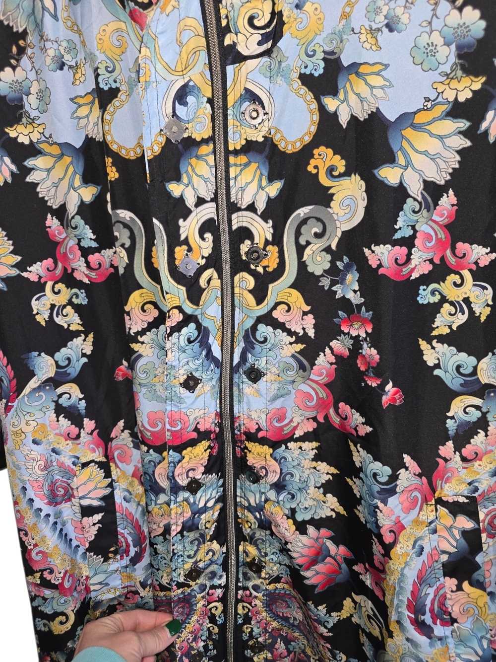 Johnny Was Black Red Multi Floral Paisley Kimono Cape Poncho Size M Full Zip - Picture 4 of 5